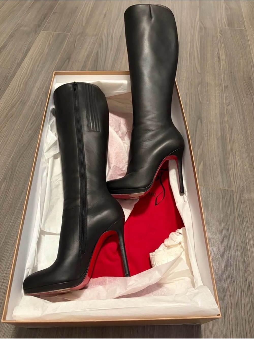 Christian Louboutin Black Leather Boots with Red Sole - Picture 2 of 7